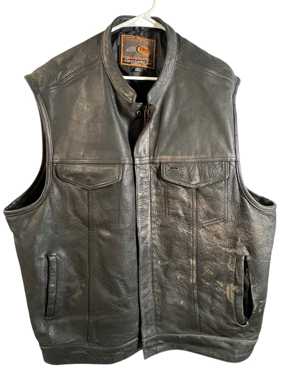 Vintage First Classics Men’s Size 5X Leather Vest Black Classic Pockets